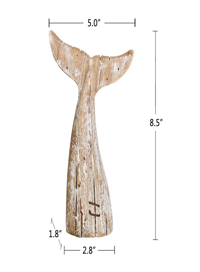 Linfevisi Wooden Whale Tail Decor Tabletop Nautical Decor Solid Wood Whales Tail Statue Sculpture Standing Coastal Decor Beach Figurines for House Sea Decor for Bathroom Ocean Theme Home Decor 8.5" H - Image 2